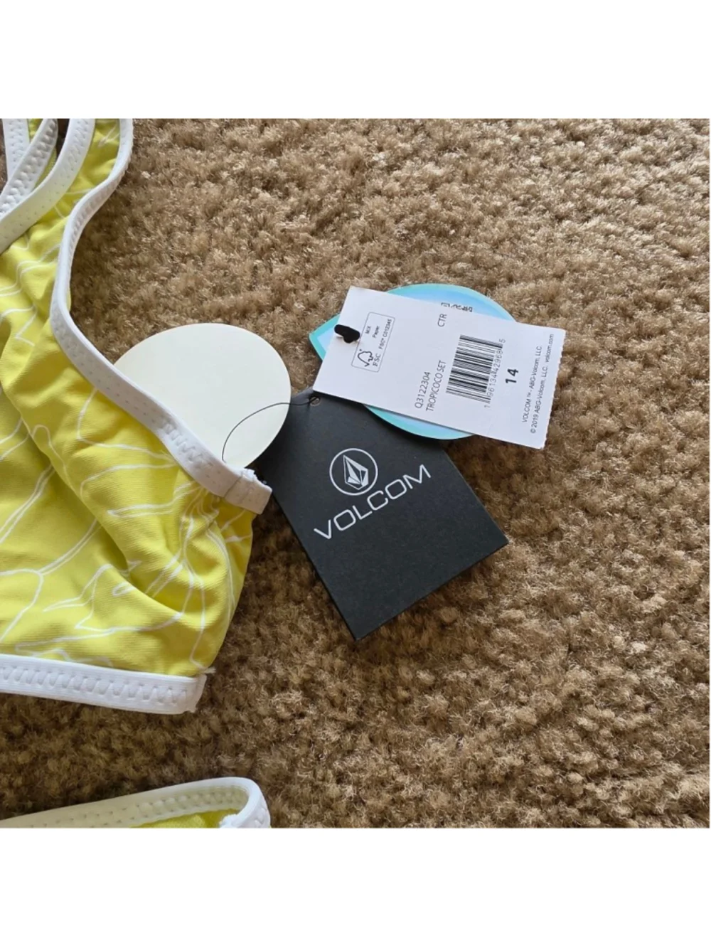 Volcom Girls Yellow White Tropical Floral Bikini Set Size 14